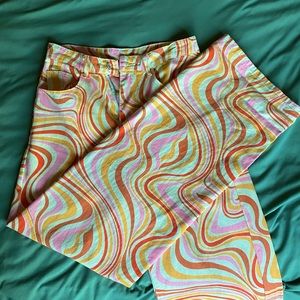 Shein trippy wavy pink orange and white pants